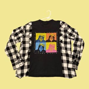 NWT XL/XXL Biggie Smalls Plaid Flannel Upcycled Campfire Shirt Oversized
